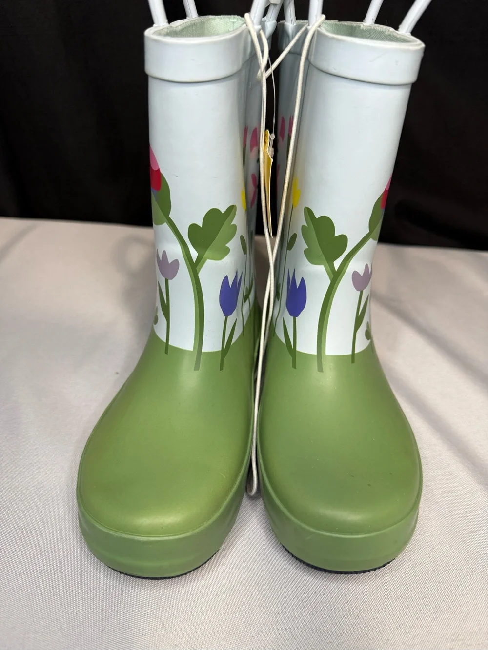 Cat & Jack Kids Green Rain Boots with Snail and Ladybug Garden Print NEW!